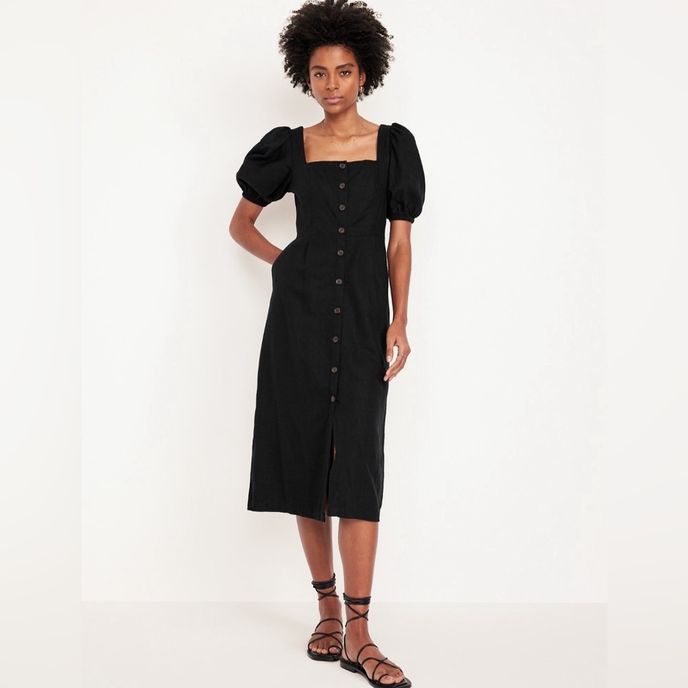 NWOT Old Navy Black Midi Puff Sleeve Dress